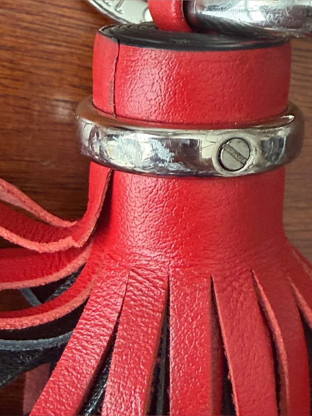 Lancel Leather Tassel Fringe Red Black Key Chain Charm Key Fob - Picture 5 of 5